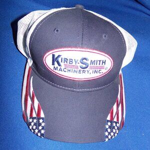 New Kirby Machinery Truckers Hat Ball Cap - Red, White, Blue Flag Design